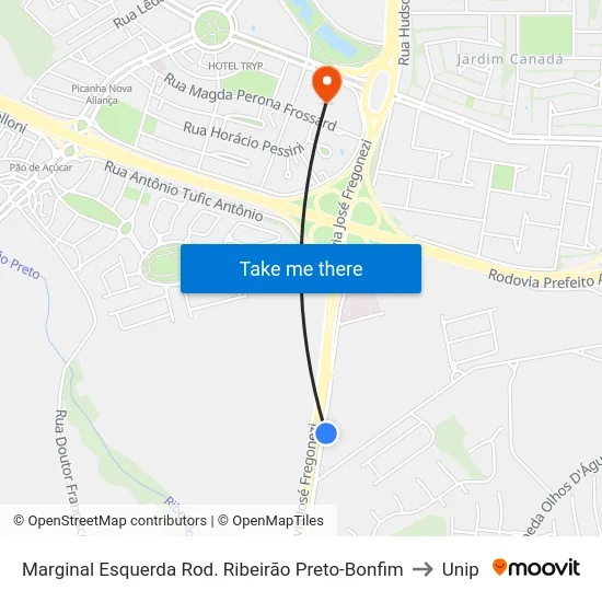 Marginal Esquerda Rod. Ribeirão Preto-Bonfim to Unip map