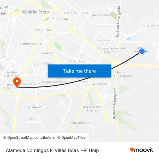 Alameda Domingos F. Villas Boas to Unip map