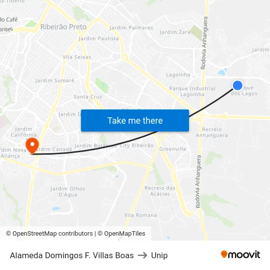 Alameda Domingos F. Villas Boas to Unip map