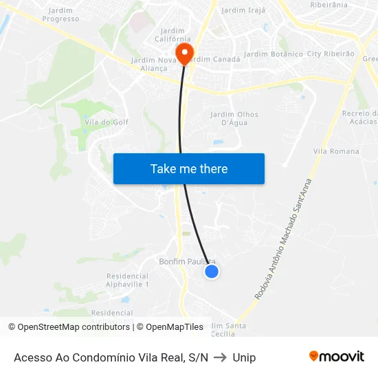 Acesso Ao Condomínio Vila Real, S/N to Unip map
