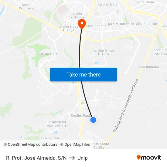 R. Prof.  José Almeida, S/N to Unip map