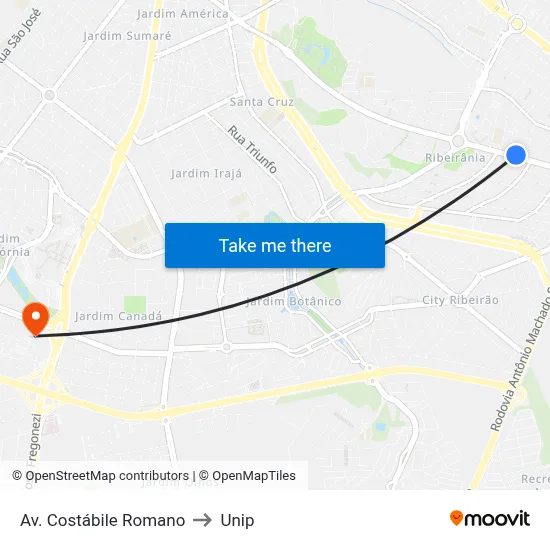 Av. Costábile Romano to Unip map
