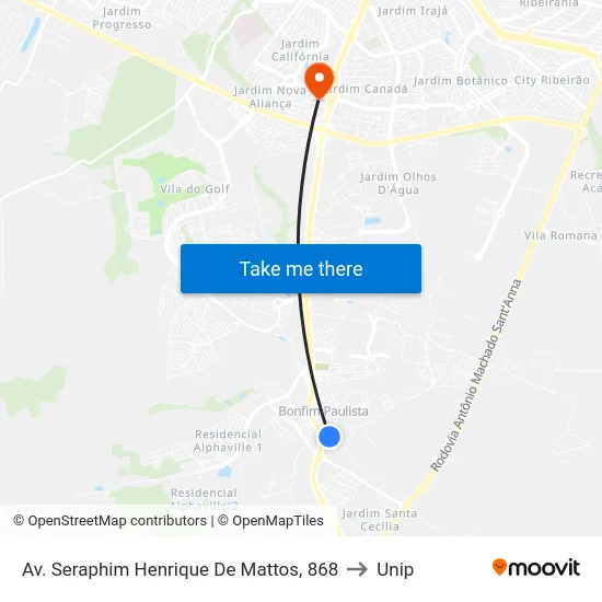 Av. Seraphim Henrique De Mattos, 868 to Unip map