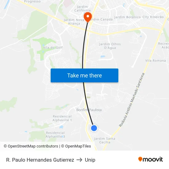 R. Paulo Hernandes Gutierrez to Unip map
