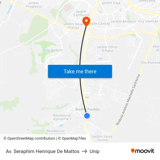 Av. Seraphim Henrique De Mattos to Unip map