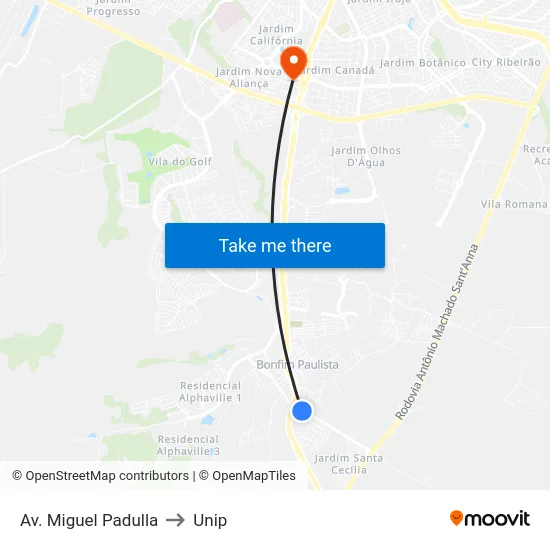 Av. Miguel Padulla to Unip map