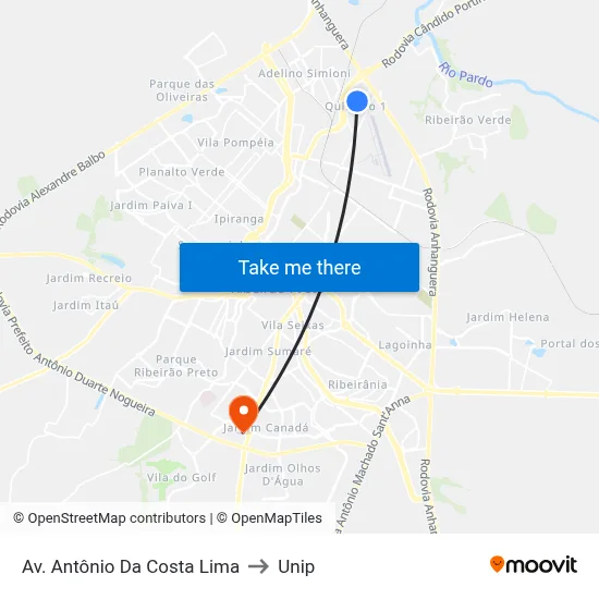 Av. Antônio Da Costa Lima to Unip map