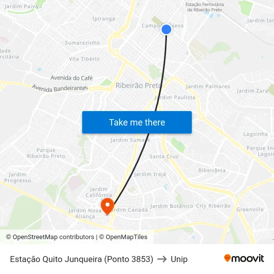 Estação Quito Junqueira (Ponto 3853) to Unip map