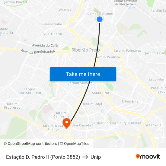 Estação D. Pedro II (Ponto 3852) to Unip map