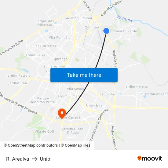 R. Arealva to Unip map