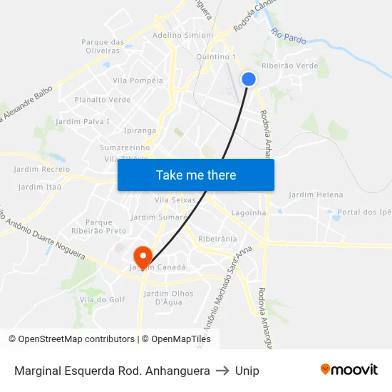 Marginal Esquerda Rod. Anhanguera to Unip map