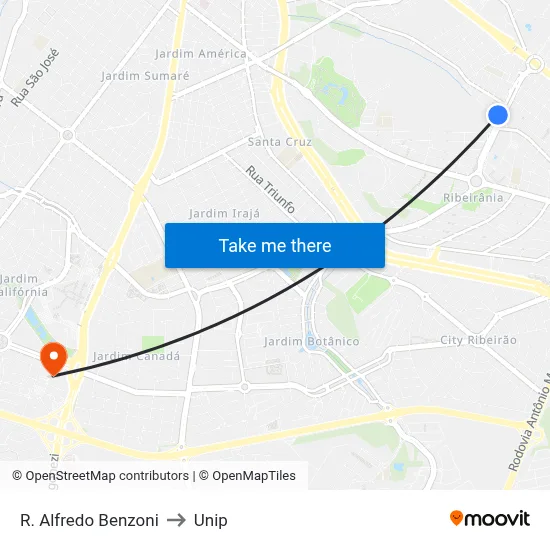 R. Alfredo Benzoni to Unip map