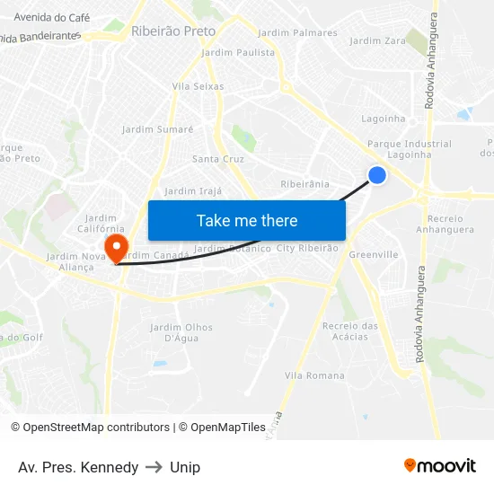 Av. Pres. Kennedy to Unip map