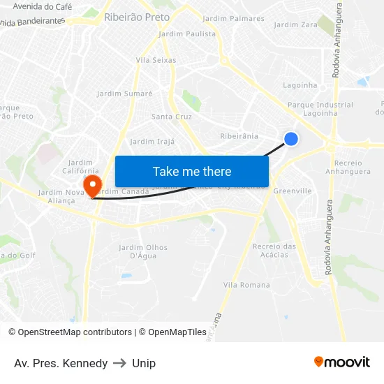 Av. Pres. Kennedy to Unip map