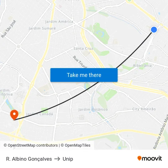 R. Albino Gonçalves to Unip map