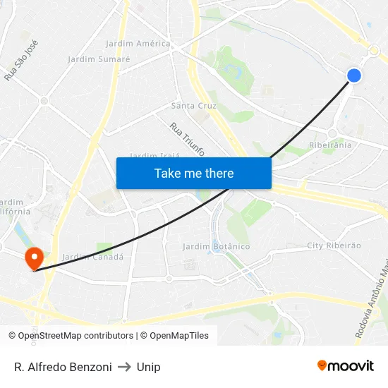 R. Alfredo Benzoni to Unip map