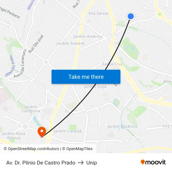 Av. Dr. Plínio De Castro Prado to Unip map