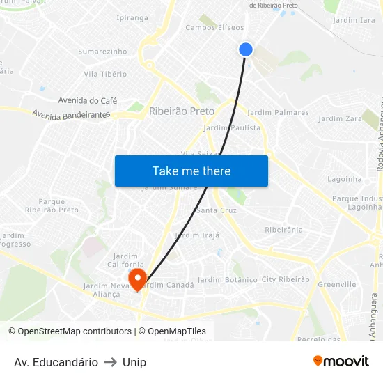 Av. Educandário to Unip map