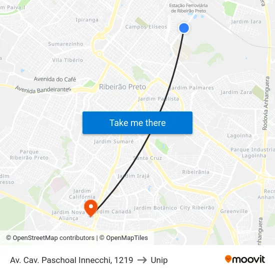Av. Cav. Paschoal Innecchi, 1219 to Unip map