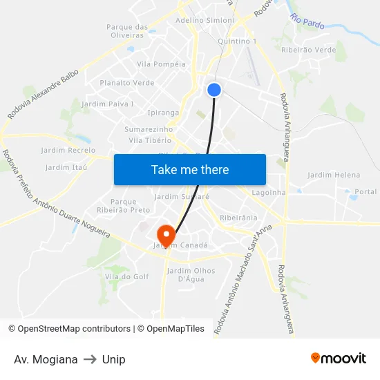 Av. Mogiana to Unip map