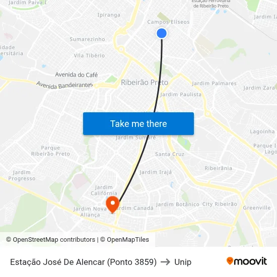 Estação José De Alencar (Ponto 3859) to Unip map