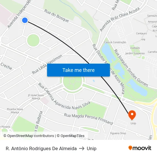 R. Antônio Rodrigues De Almeida to Unip map