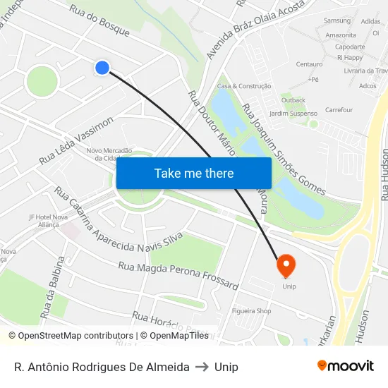 R. Antônio Rodrigues De Almeida to Unip map