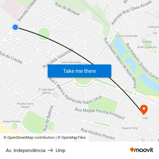 Av. Independência to Unip map