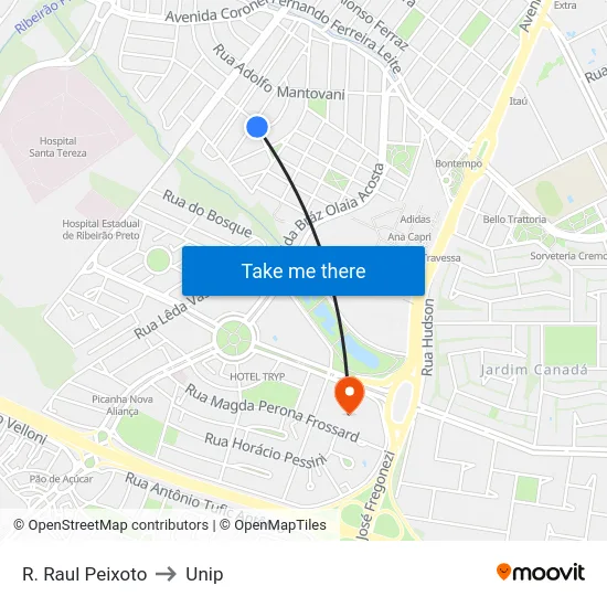 R. Raul Peixoto to Unip map