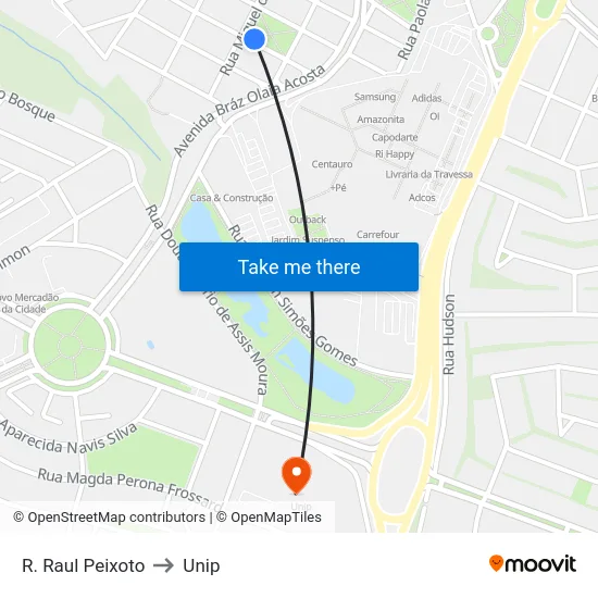 R. Raul Peixoto to Unip map