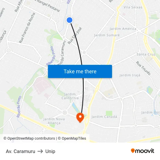 Av. Caramuru to Unip map