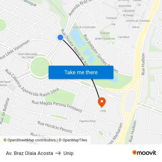 Av. Braz Olaia Acosta to Unip map