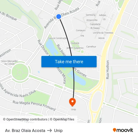 Av. Braz Olaia Acosta to Unip map