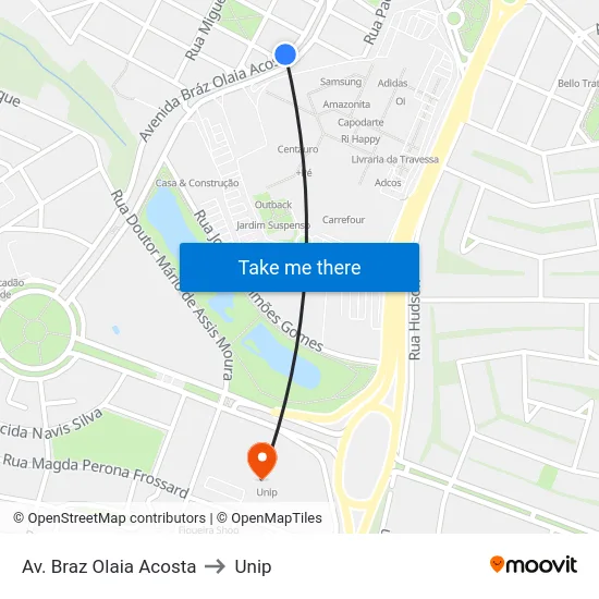 Av. Braz Olaia Acosta to Unip map