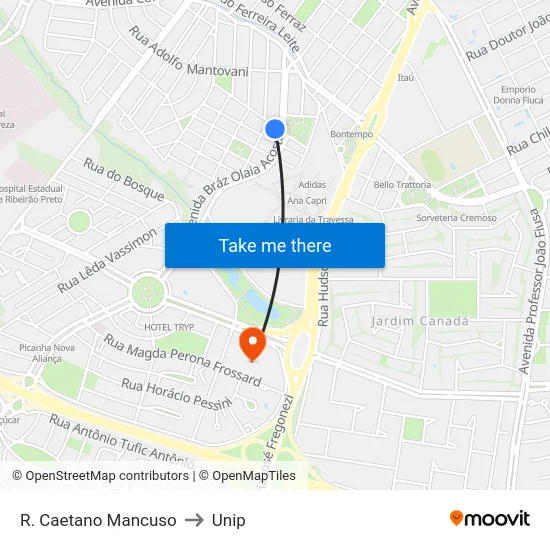 R. Caetano Mancuso to Unip map