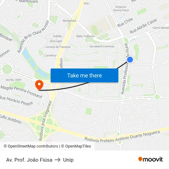 Av. Prof. João Fiúsa to Unip map