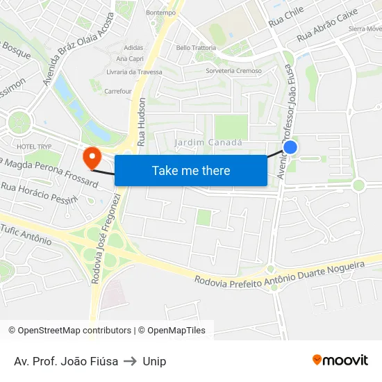 Av. Prof. João Fiúsa to Unip map