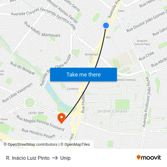R. Inácio Luiz Pinto to Unip map