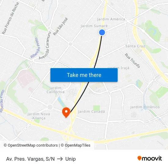 Av. Pres. Vargas, S/N to Unip map