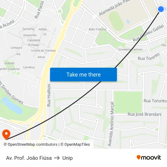 Av. Prof. João Fiúsa to Unip map