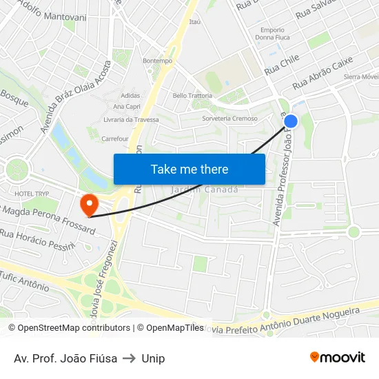 Av. Prof. João Fiúsa to Unip map