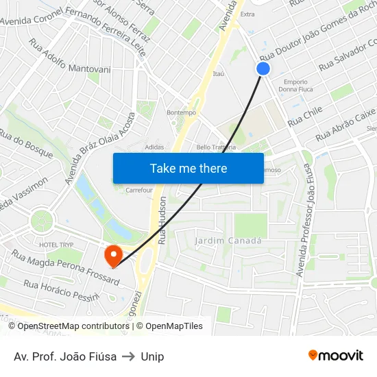 Av. Prof. João Fiúsa to Unip map