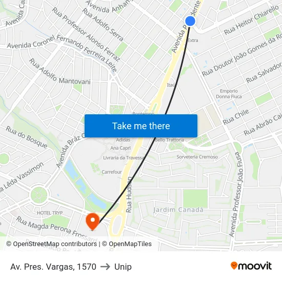 Av. Pres. Vargas, 1570 to Unip map