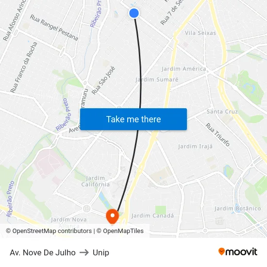Av. Nove De Julho to Unip map