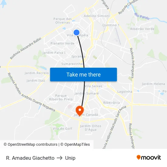 R. Amadeu Giachetto to Unip map