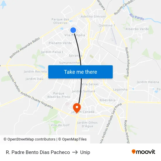 R. Padre Bento Dias Pacheco to Unip map