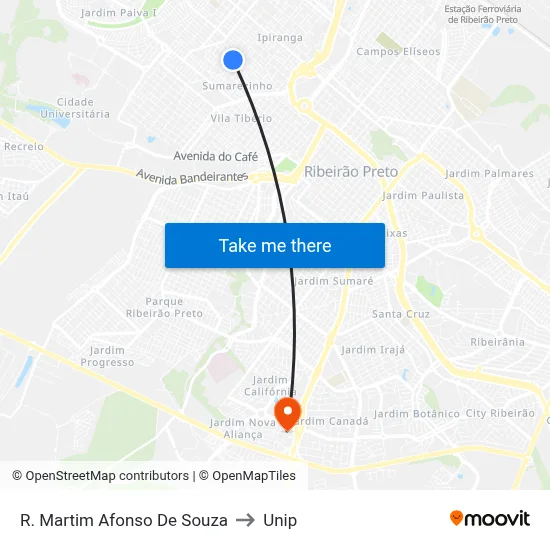 R. Martim Afonso De Souza to Unip map