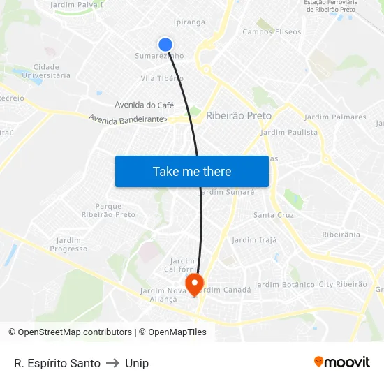 R. Espírito Santo to Unip map