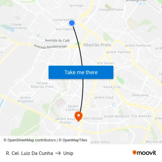 R. Cel. Luiz Da Cunha to Unip map