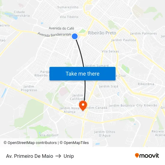 Av. Primeiro De Maio to Unip map